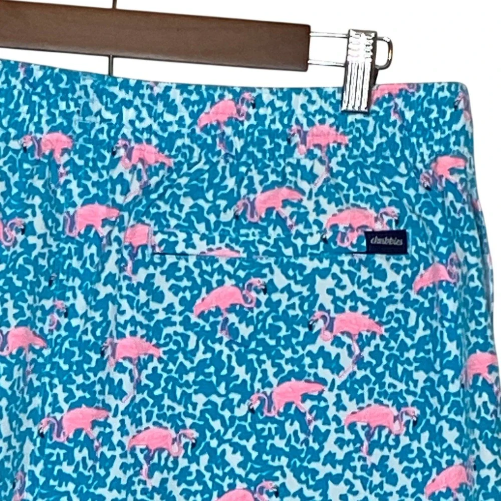 Chubbies Mens Swim Trunks XXL 5.5 Inseam Blue Pink Flamingos Lined Elastic Waist